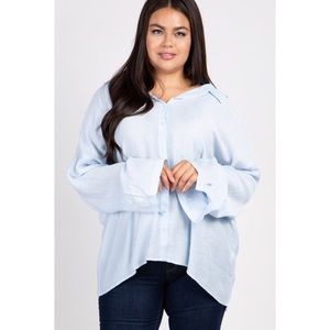 {NWT}Pink Blush - Light Blue Button Up Plus Blouse